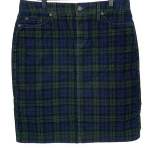 LL Bean Vintage Green & Navy Plaid Corduroy Knee Skirt 8
